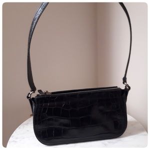 Monsac Crocodile Embossed Black Leather Purse